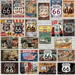 Металлический знак Route 66, потертая шикарная фотография для украшения стен дома, кафе, музыки, бара, гаража, ВИНТАЖНЫЙ ПЛАКАТ