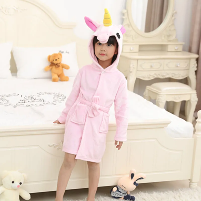 Pink unicorn Kigurumi/Детские Банные халаты с капюшоном и единорогом; детский банный халат со звездами и радугой; пижамы для мальчиков и девочек; ночная рубашка; детская одежда для сна - Цвет: Pink unicorn