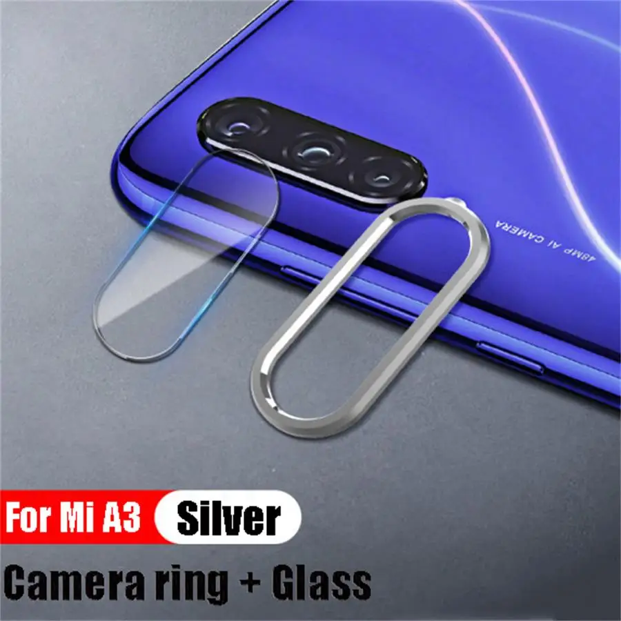 Tempered Glass+ Metal Protective Ring for Xiaomi Mi A3 9 Lite CC9 CC9e Camera Lens Screen Protector Protection Film Cover Case