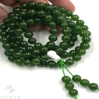 8mm green jade gemstone mala bracelet 108 bead tassel lucky men energy accessories yoga bless tibet silver natural healing