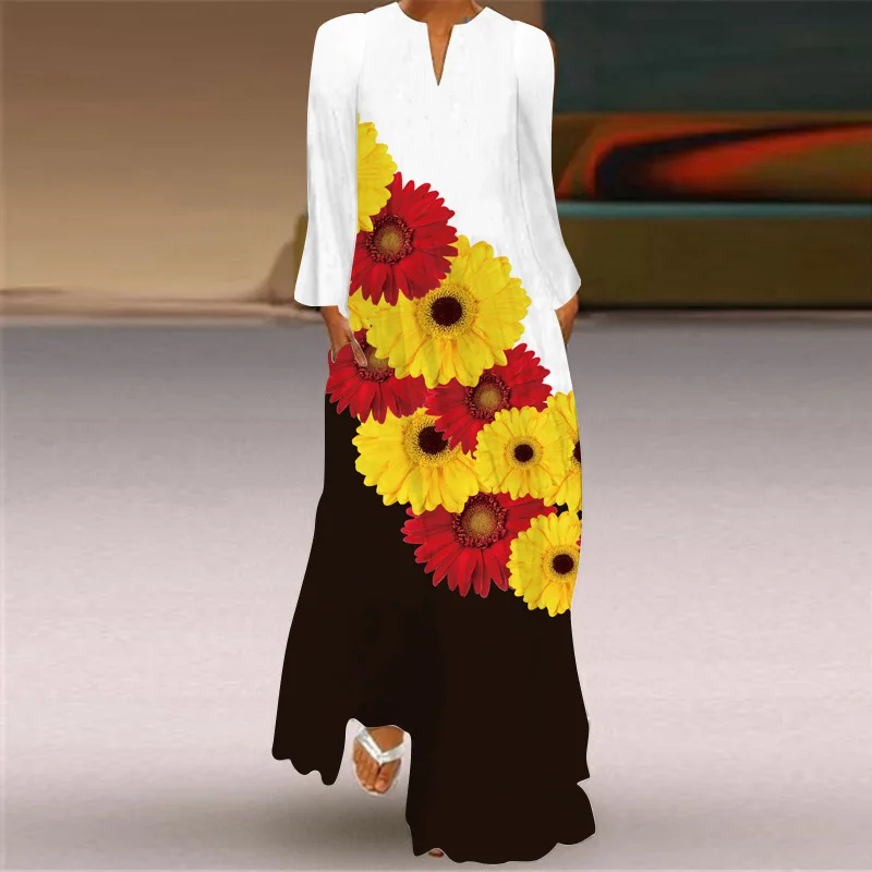 Женское платье с длинным рукавом и V образным вырезом|Женские платья| |