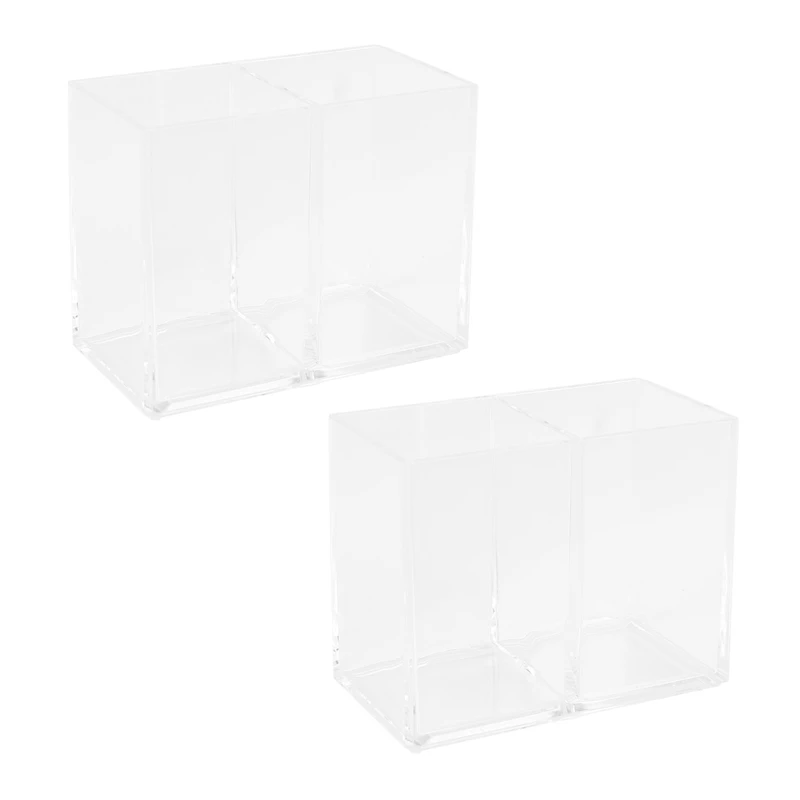 

2X Clear Acrylic Makeup Brush Holder Pen Pencil Cup Holder Cosmetic Case Desktop Stationery Organizer Compartments