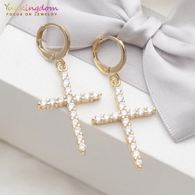 Бренд yunkingdom Cross, новые модные серьги-подвески со стразами и цирконием, женские серьги, ювелирные изделия, подарки на день Святого Валентина K0014 - Окраска металла: Золотой цвет