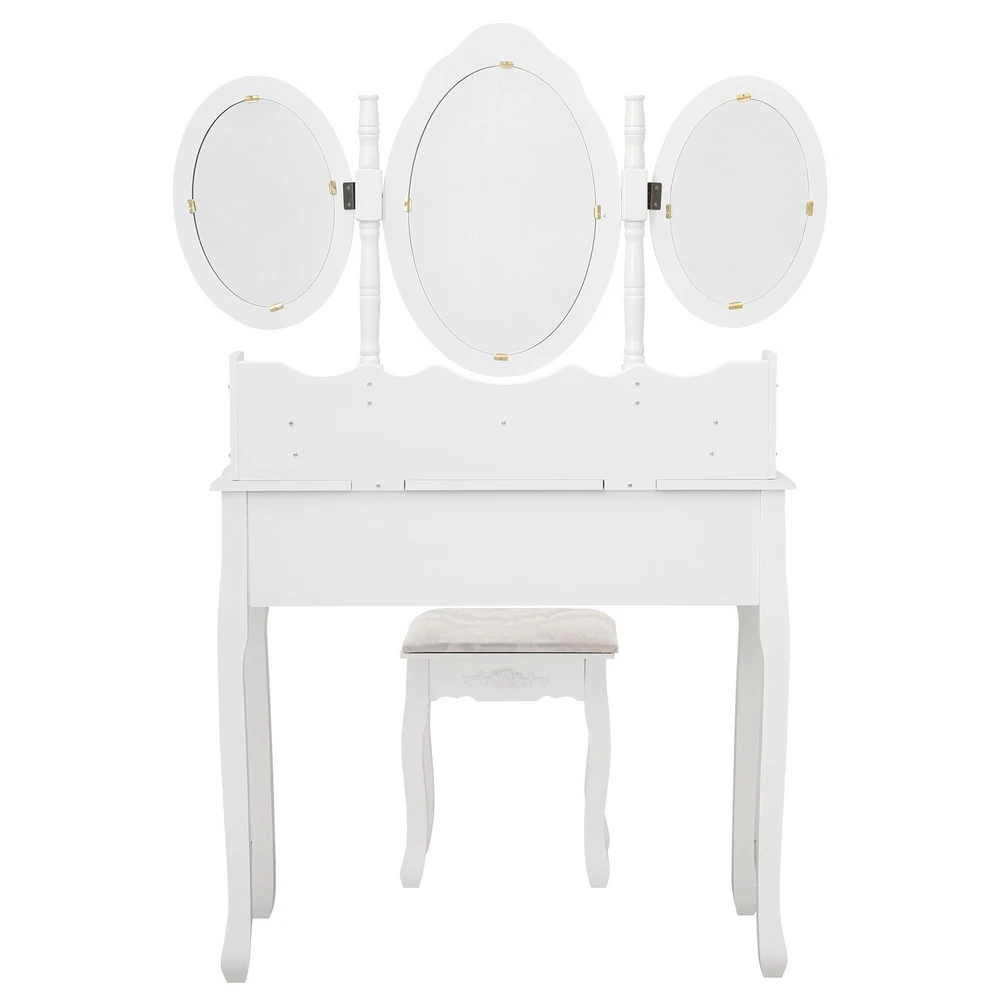 

【USA READY STOCK】FCH MDF Spray Paint Seven Drawers Three-fold Mirror Dressing Table Set White,Quick and easy to install