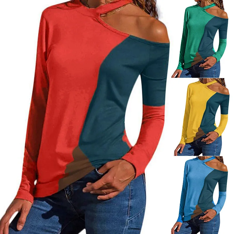 Женские повседневные цветные футболки с контрастной строчкой и длинными