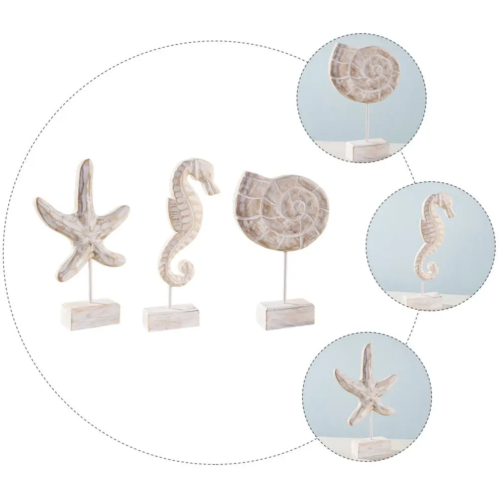 

1 Set/3pcs Wooden Star Decor Conch Decor Seahorse Decor Desktop Ornament