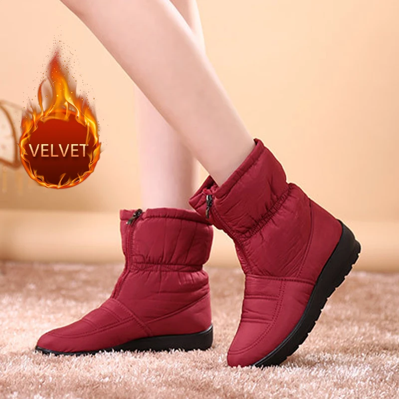 

Snow Boots Women Cotton Boots Winter Warm And Velvet Snow Boots Flat Ankle Women Boots Zipper Short Boots Botas De Mujer