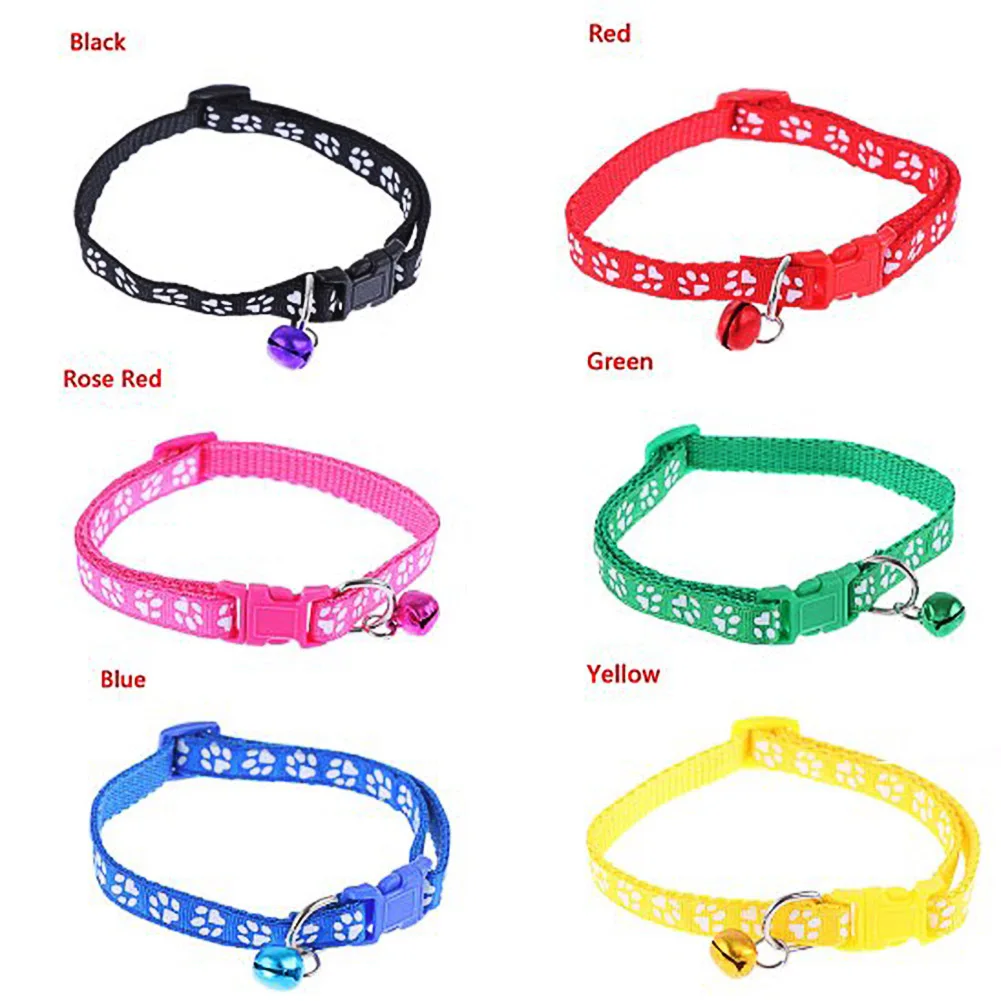 

1/6 Pcs Footprint Pattern Pet Collar Color Buckle Cat Bell Adjustable Lovely Collar Nylon Fabric Footprint Pattern Pet Supplies
