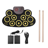 portable electronic folding drum pad silicon digital drum pad audio output record functionput with foot pedals drum sticks