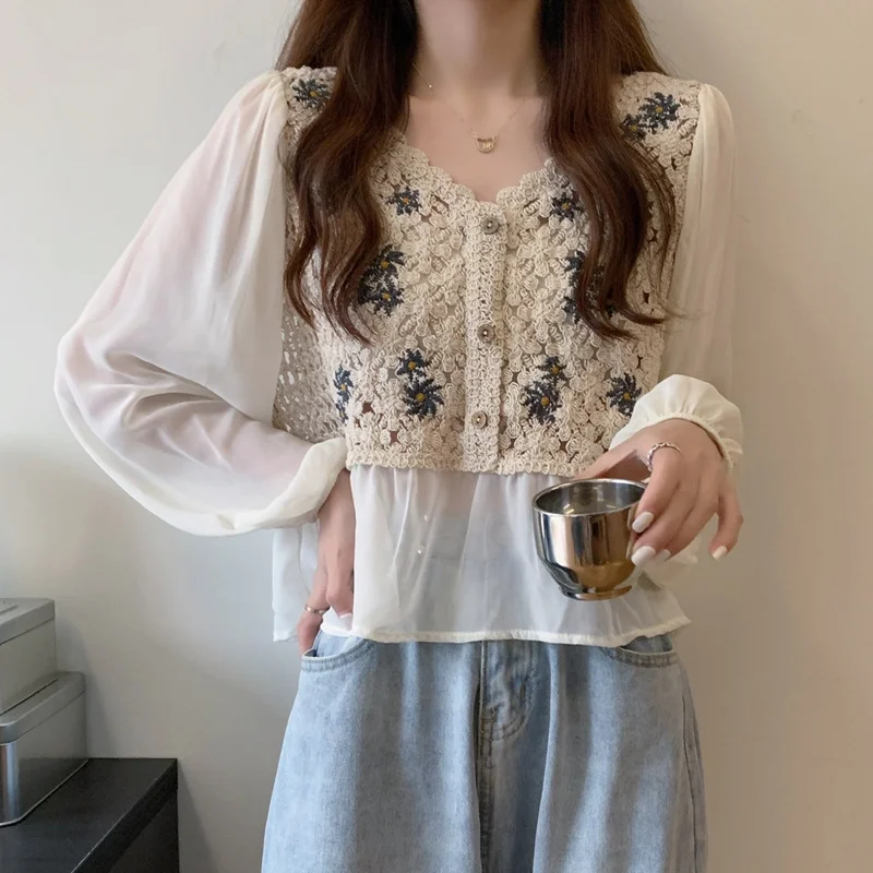 Блузка женская с длинным рукавом V-образным вырезом | Женская одежда