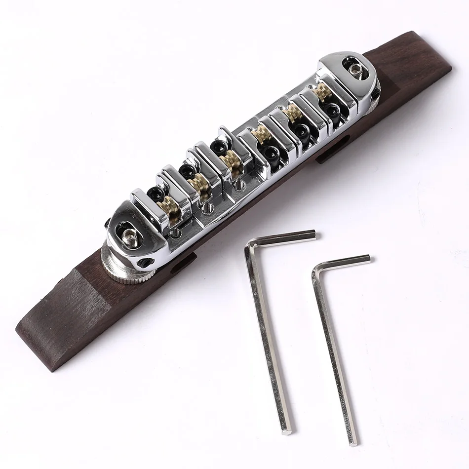 gold überzogene roller sättel palisander brücke set für jazz gitarre gitarre saitenhalter brücke wchrome roller sättel