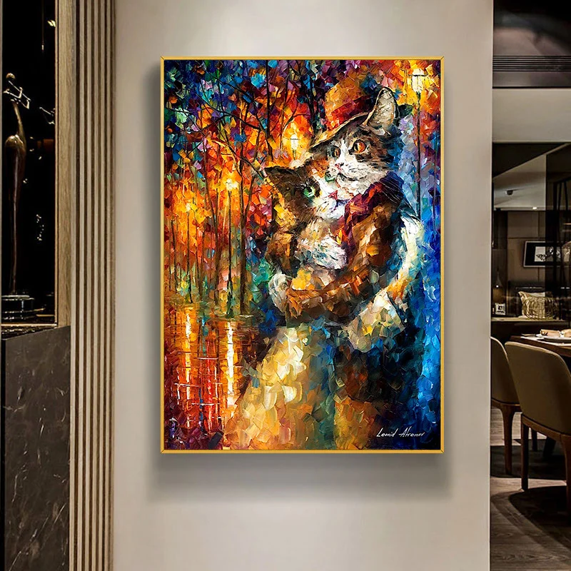 

Abstract Cat Lovers In The Rain Landscape Oil Painting Printed on Canvas Wall Art Poster for Living Room Home Decoration Picture