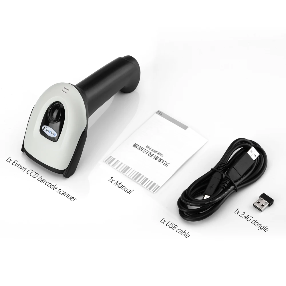 Evnvn Беспроводной CCD сканер штрих-кода 2 4 г USB Проводная 2-в-1 Ручной 1D считыватель
