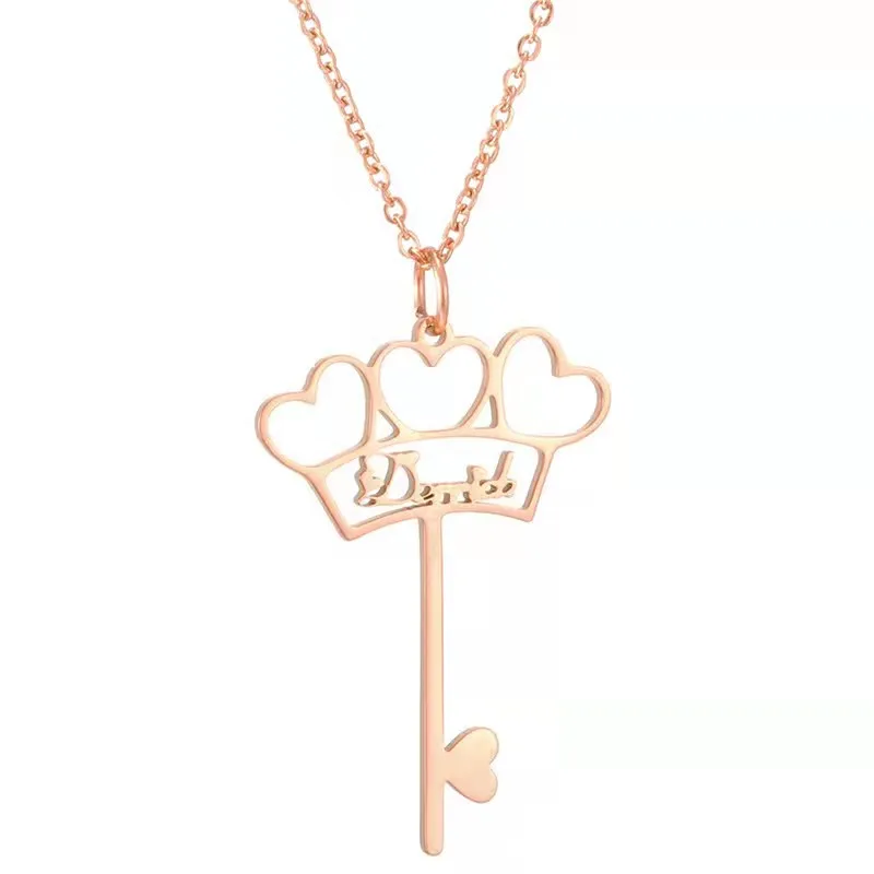 

Personalized Custom Crown Key Shape Pendant Necklace Stainless Steel Fashion Custom Name Necklaces for Women Men Jewely