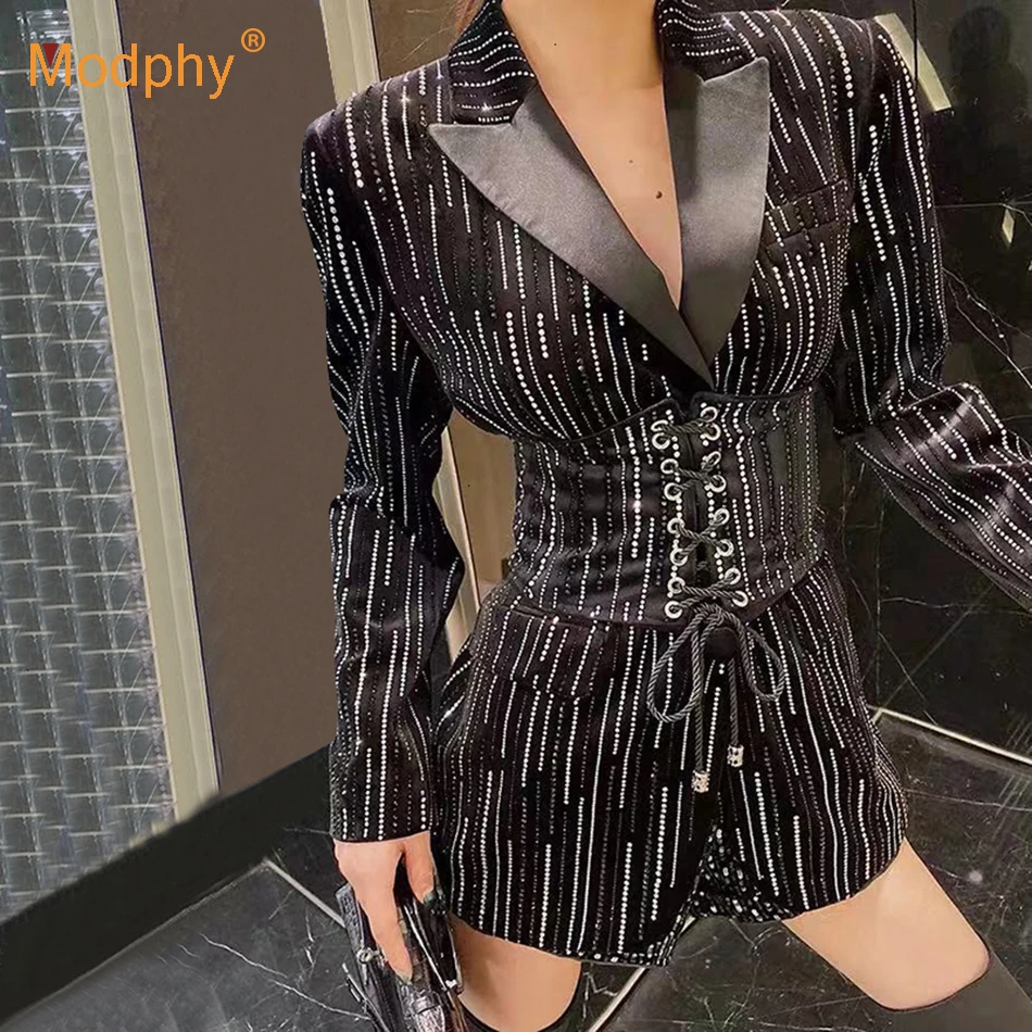 Женский костюм куртка с алмазным v образным вырезом Полосатый черный женский