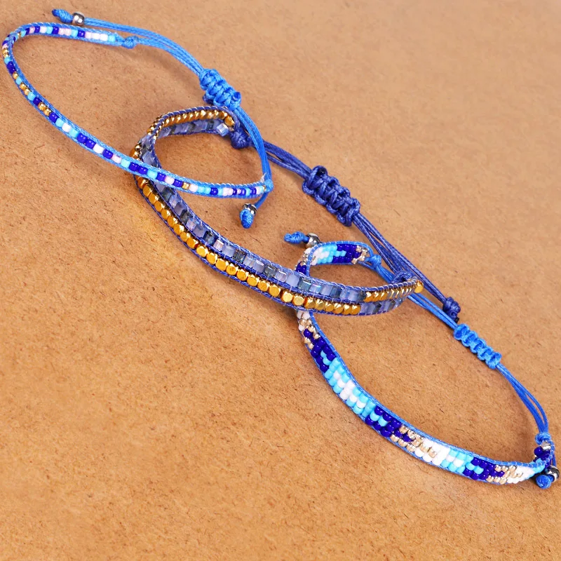 BLUESTAR 3pcs One Set Women Crystal Bead Bracelet Handmade Bohemian Woven Lady MIYUKI Bead Bracelets images - 6