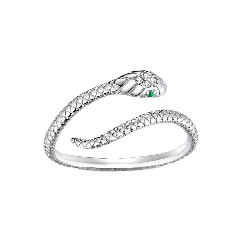 

Snake Ring for Women S925 Silver Adjustable Rings Green Zircon Retro Fine Jewelry Pretty Textures Design