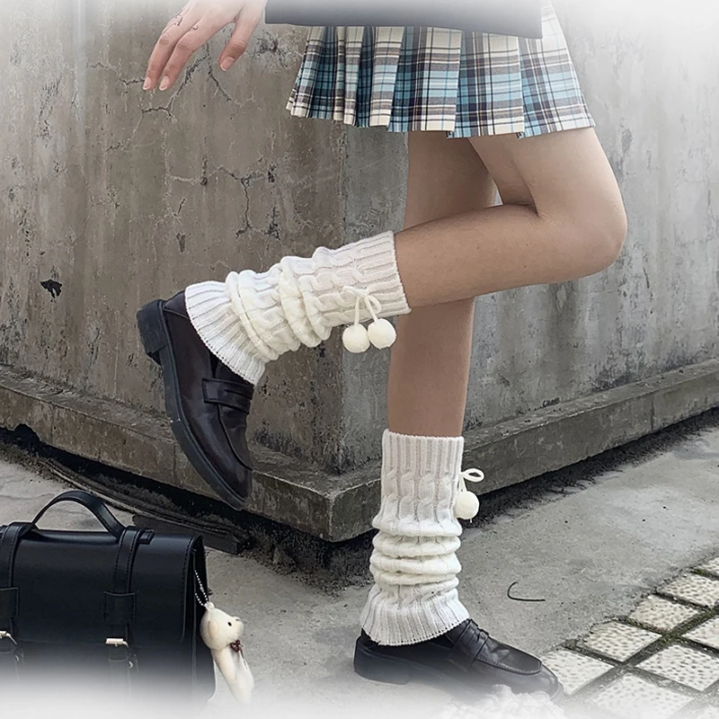 Japanese JK Kawaii Solid Thick Socking Lovely Loose Warm Knitted Lolita Socks For Women Soft Girl Preppy Uniform Cosplay Costume