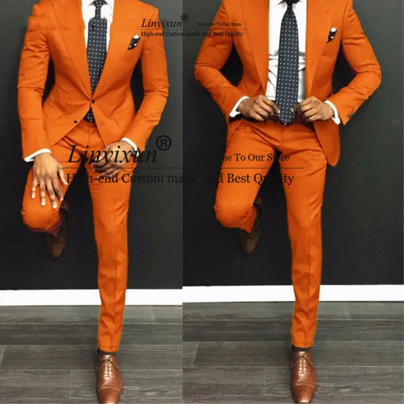 

Latest Coat Pant Designs Orange Men Suit Casual Slim Fit 2 Peieces Tuxedo Tailor Groom Prom Party Blazer (Jacket+Pants)