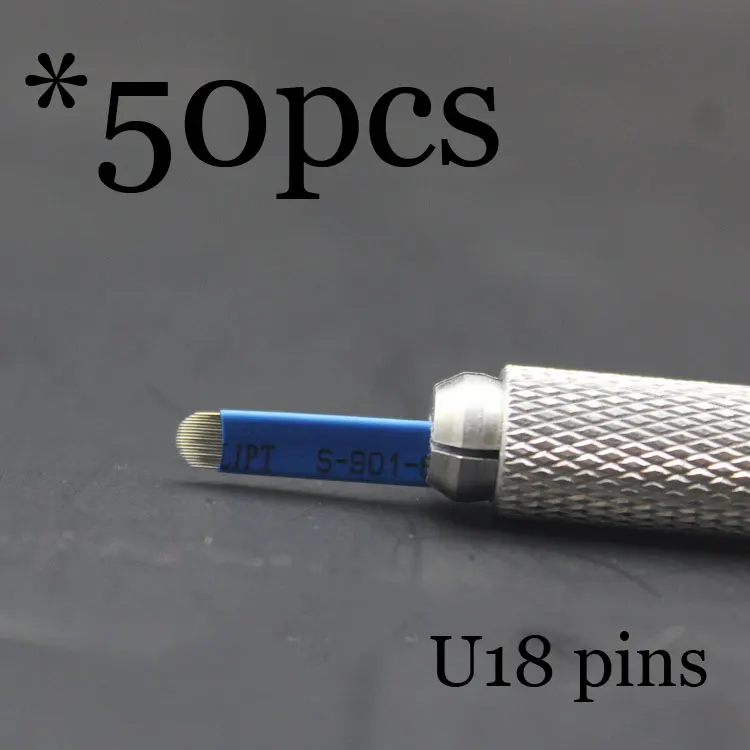 50P 9 12 14 16 18 21 Pin u-образные иглы для татуажа, Перманентный макияж, лезвие для вышивания бровей, для 3D микроблейдинга, ручная ручка для татуировки - Габаритные размеры: 50pcsU18pin
