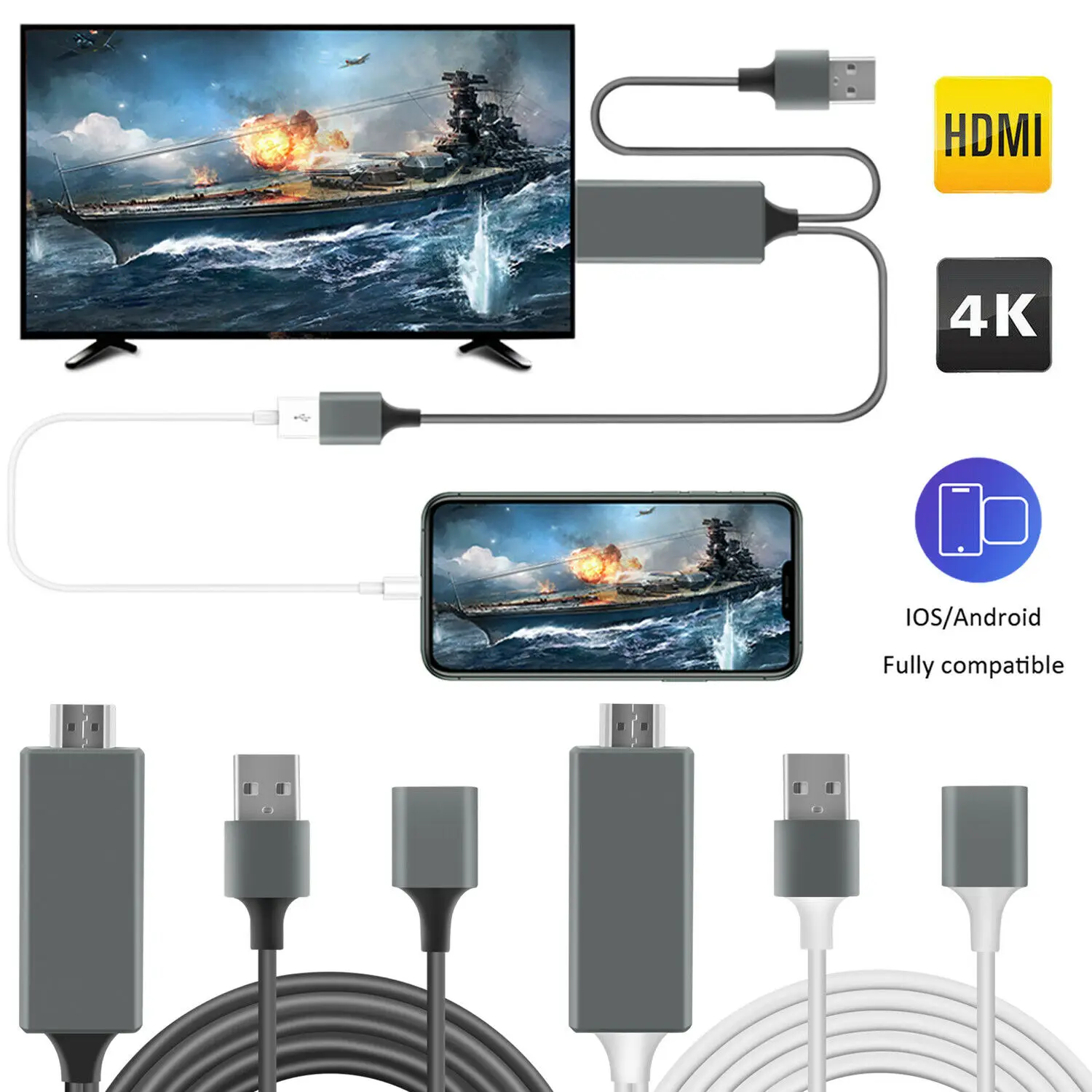 

1080P HDMI Mirroring Cable Phone to TV Adapter For iPhone/Samsung/iPad/Android
