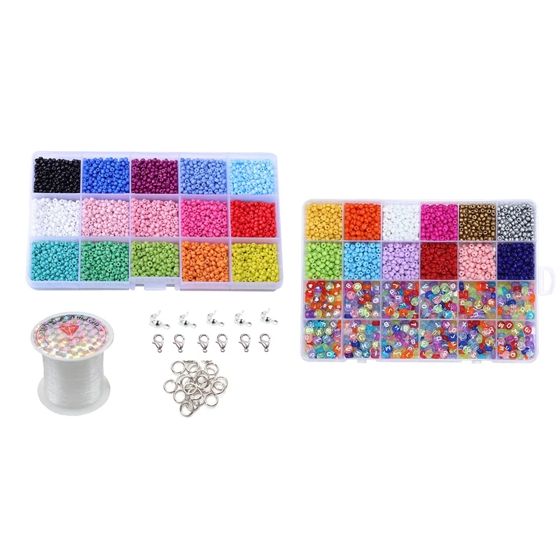 

7500 шт. 3 мм стеклянные рисовые бусины 15 коробок и 1 комплект 4 мм рисовые бусины + Акриловые английские бусина буква набор