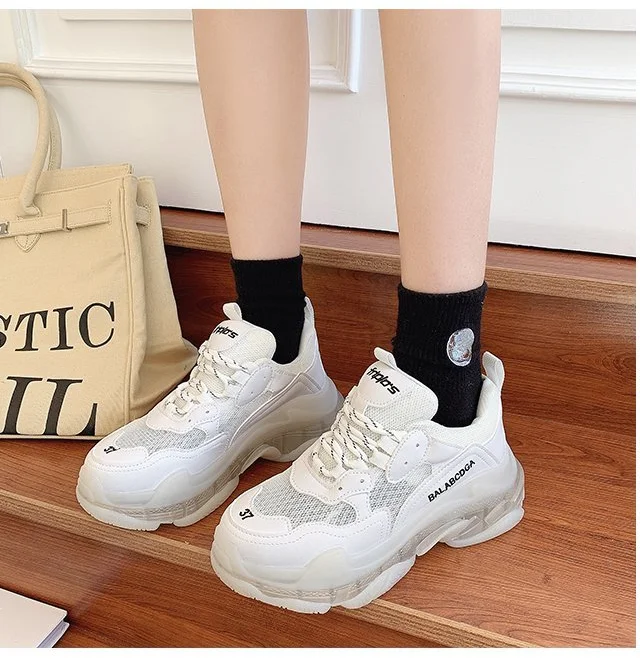 

Женские кроссовки на массивной прозрачной платформе, белые, повседневные, 2021