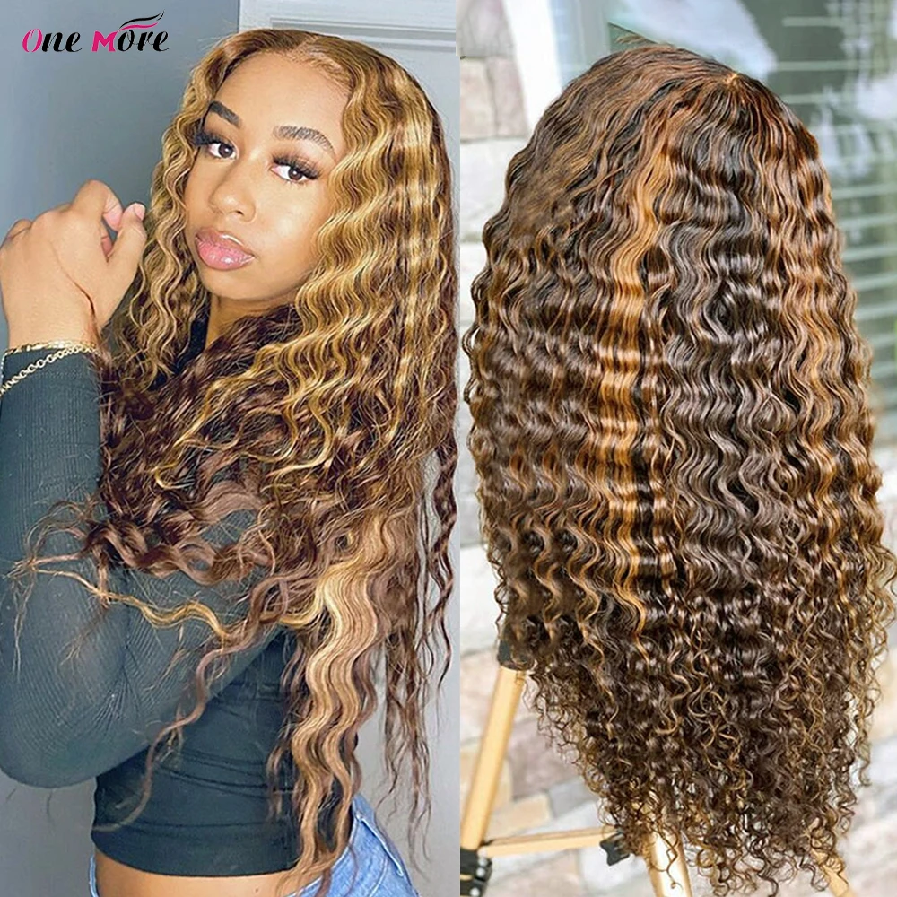 4 27 Highlight Wig Human Hair 250 Density 28 30 Inch Deep Wave Frontal Wig 13x6 13x4 Ombre Curly Lace Front Human hair Wigs