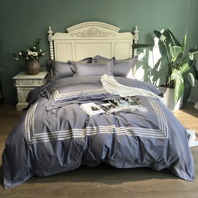 

800TC Egyptian Cotton QUEEN KING size Bedding Set Gray Luxury Hotel Bed set Fitted sheet Bed sheet set Duvet Cover parure de lit