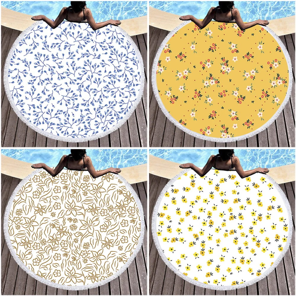 

150cm Boho Floral Towel Beach Microfiber Towel Strandlaken Beach Towels Yoga Summer Beach Mat Toalla Round Bath Tapestry Towels