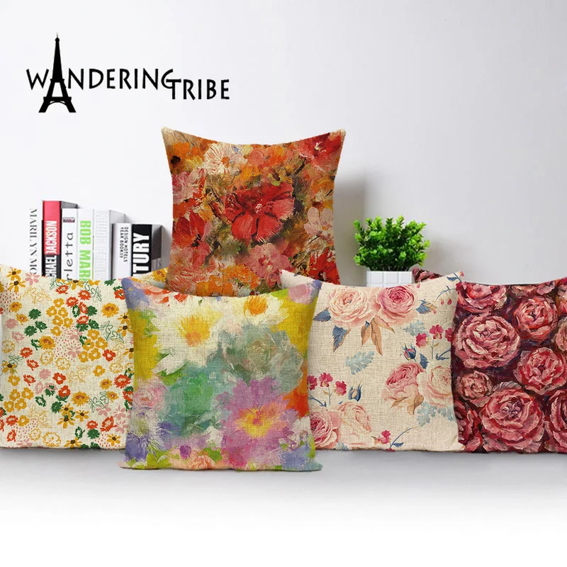 

Tropical Floral Decorative Cushion Cover Flower Plant Throw Pillow Case Rose Linen Cases on The Decor Pillows Bedroom Cushions
