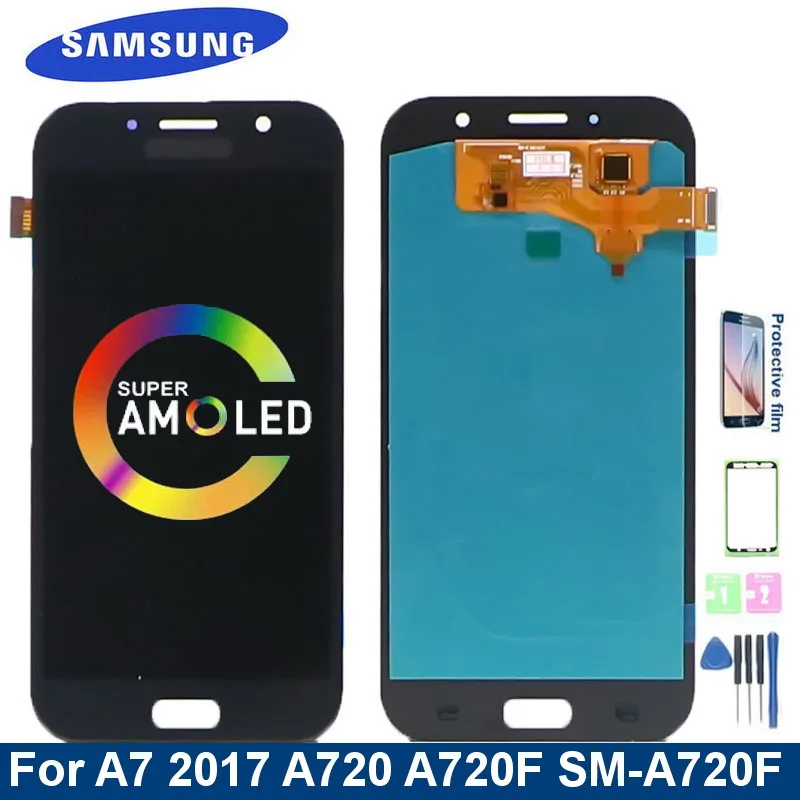 ЖК-дисплей Super AMOLED A720 для Samsung Galaxy A7 2017 A720M A720F SM-A720F A720Y с сенсорным экраном и