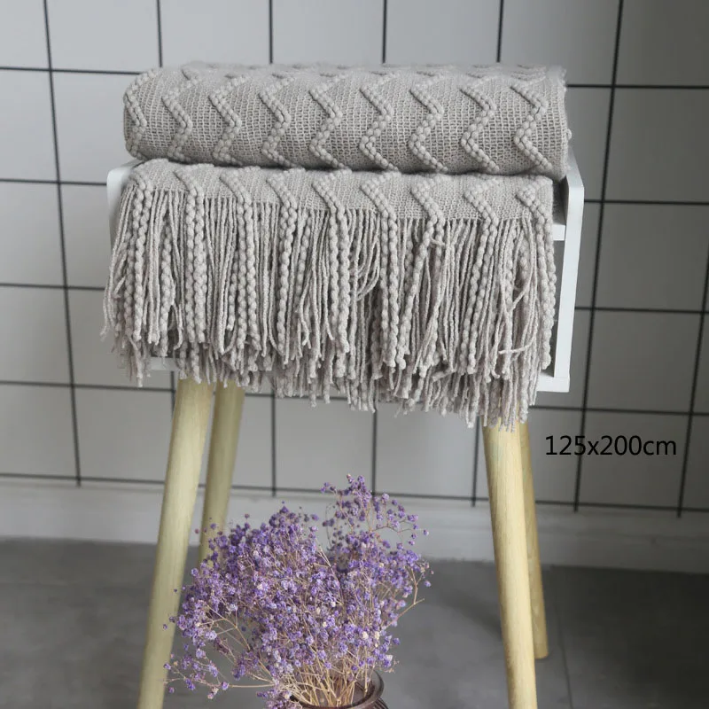 Вафельное вязаное шерстяное одеяло для кровати с кисточкой Манта кобертор