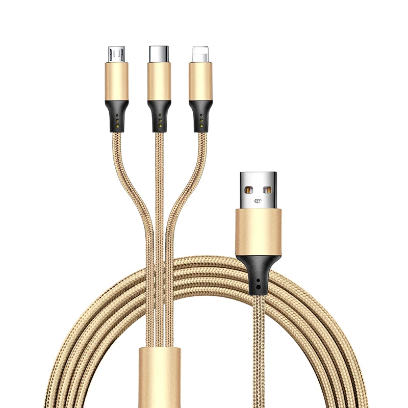 Gold NOHON 3 в 1 USB кабель для iPhone XS Max XR Lightning Кабель для мобильного телефона Micro usb type C зарядный кабель для Xiaomi зарядное устройство Шнур - Цвет: Gold
