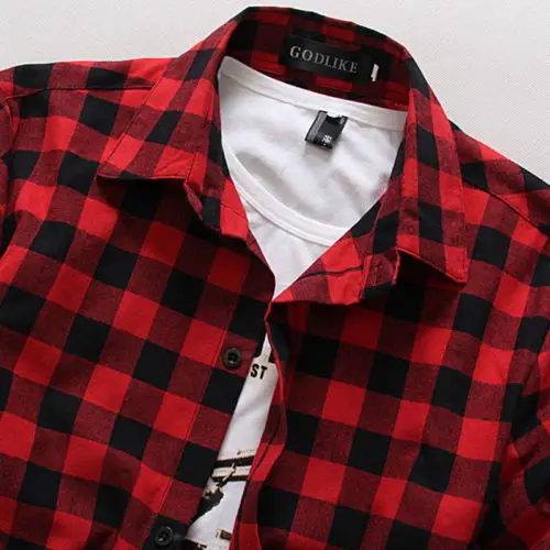 

Plaid Short Sleeve Shirts Men Summer Casual T-shirt Casual Lapel Collar Button Tee Tops Male T shirts Plus Size M-3XL