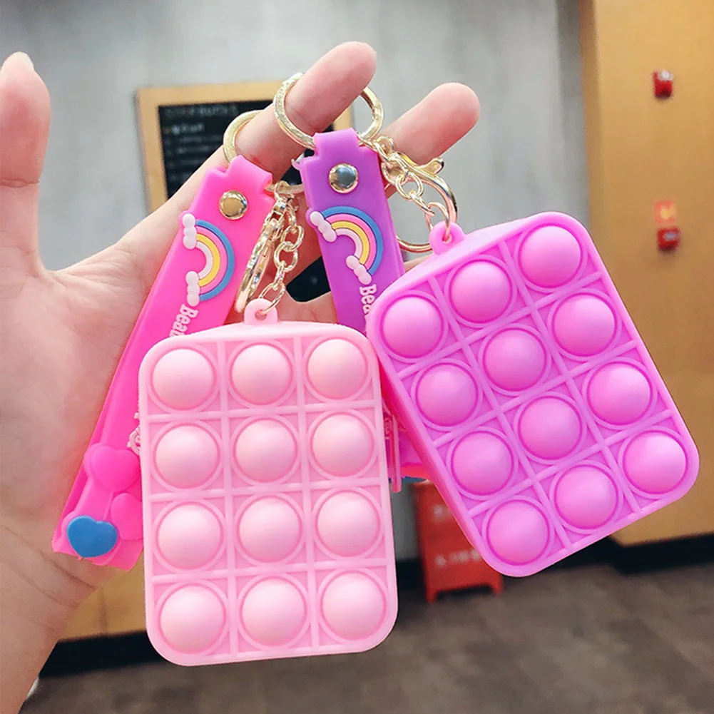 

Fashion Anti-Stress Rectangle Push Bubble Coin Purse Press Storage Bag with Keychain Kids Adult Finger Squeeze Sensory Toys#20