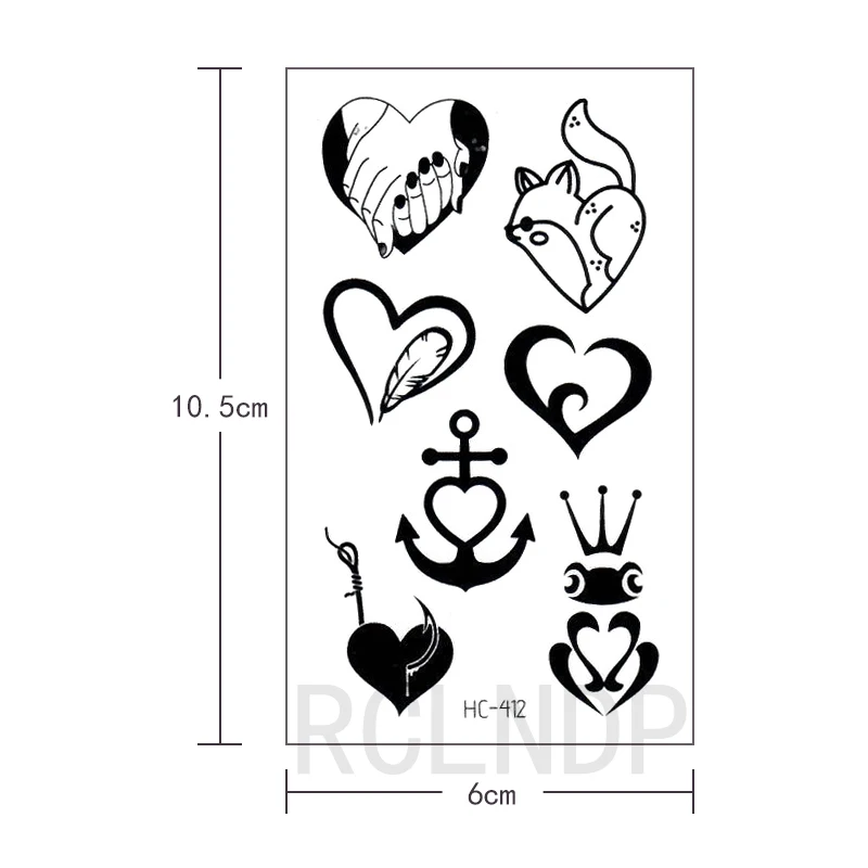 Водостойкая Временная тату-наклейка любовь сердце форма корона белка перо якорь