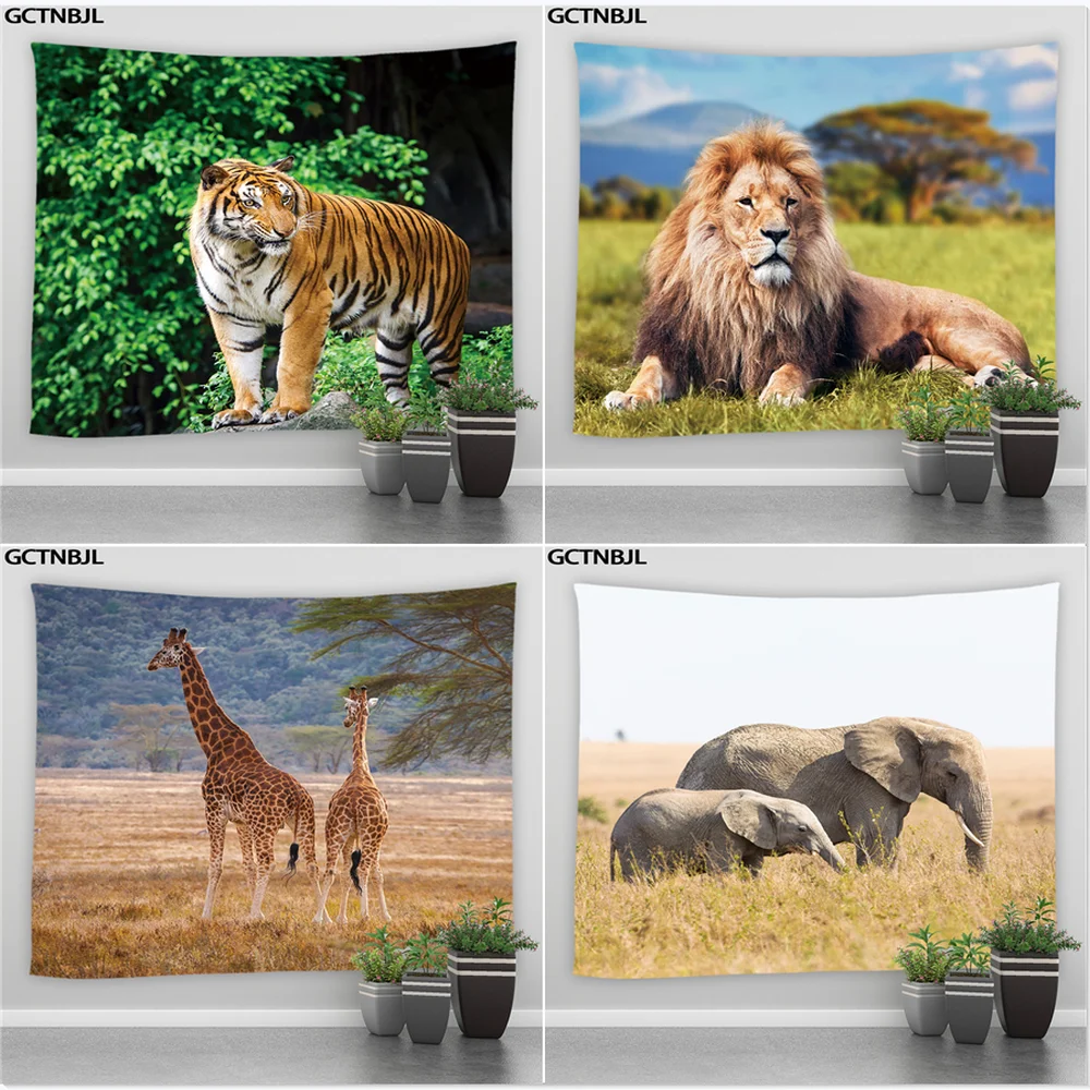 Гобелен в виде слона тигра Льва жирафа гобелен леопард волк дикие животные фон