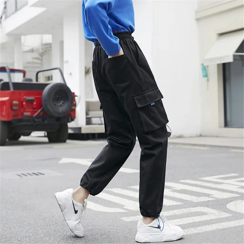 Женские брюки с завышенной талией свободные штаны для бега в уличном стиле