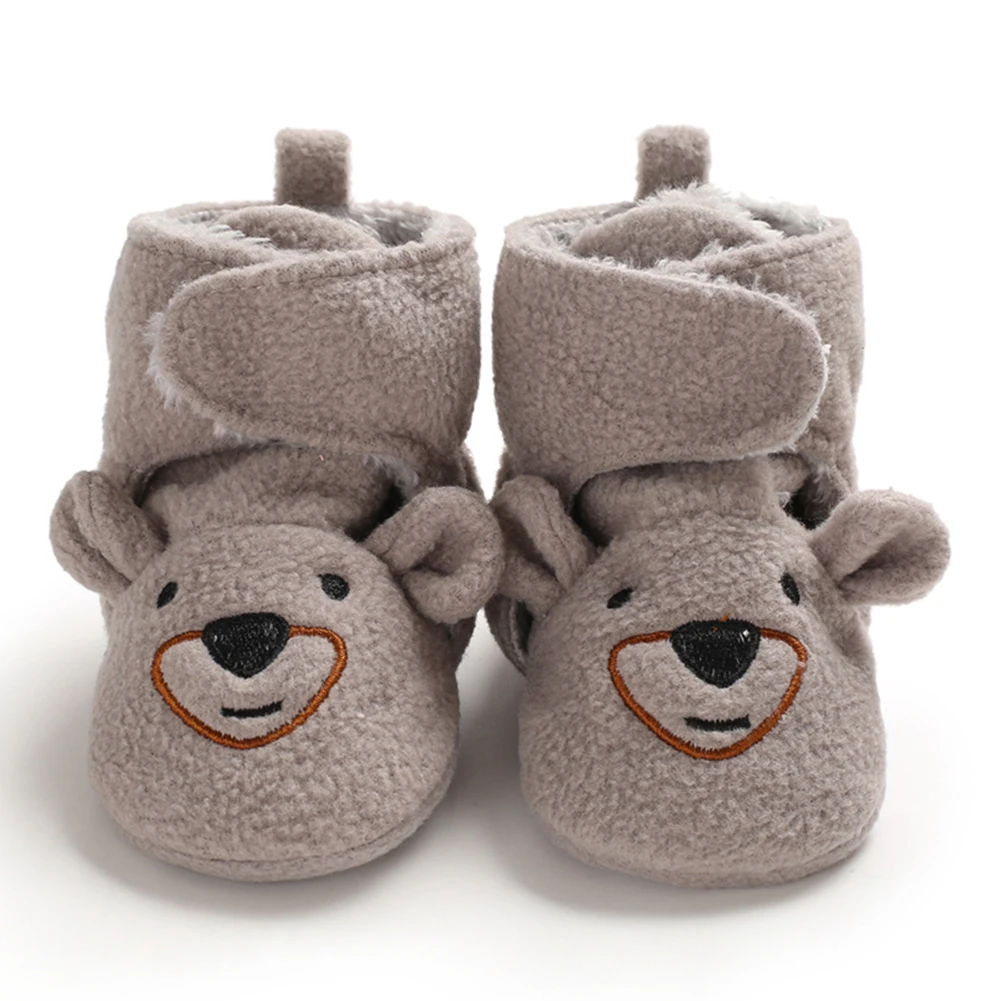 grey bear Новые Зимние ботиночки, теплая детская обувь унисекс, носки для мальчиков и девочек, с мордочкой животных, хлопковые мягкие детские мокасины для новорожденных - Цвет: grey bear