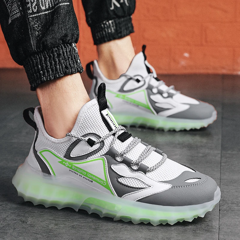 

New Shoes Men Sports Fashion Style Casual Men Sneakers Tpu Popcorn Bottom Flying Woven Breathable Flat Trainers Outdoor Sneakers