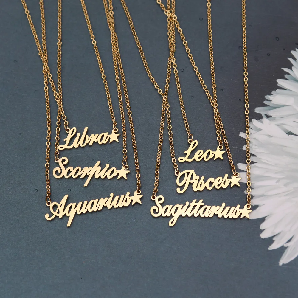 

10pcs Astrology Horoscope Sign Necklace Sagittarius Capricorn Pisces Taurus Gemini Zodiac Letters Pendant Necklace For Women Men