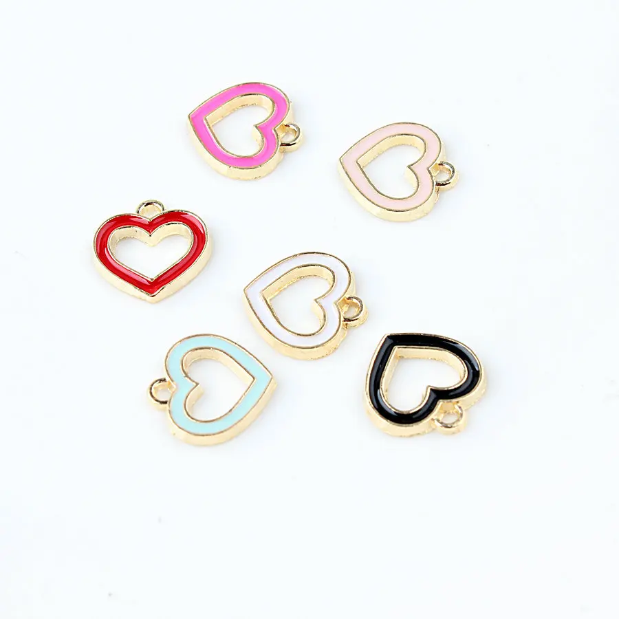

14MM 50Pcs Glazing KC Gold Color Alloy Heart Pendants Jewelry Charms Findings Fittings Accessoires