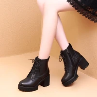 lace up platform high heels ankle boots for women brown black block heel short shoes punk gothic combat boots motorcycle boots