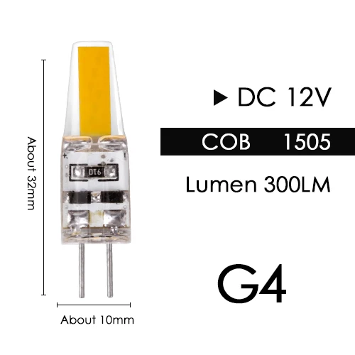 G4 1505 COB 3W DC12V Светодиодная лампа G4 G9 E14, лампа с затемнением, COB SMD, AC DC 12 В, 220 В, 3 Вт, 6 Вт, 9 Вт, сменная галогенная лампа, прожектор, люстра, Bombillas - Испускаемый цвет: G4 1505 COB 3W DC12V