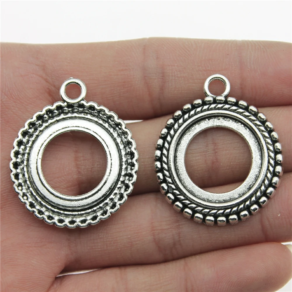 

WYSIWYG 5pcs Fit Round 20mm DIY Jewelry Making Accessories Antique Silver Color Hollow Style Cabochon Base For Jewelry Making