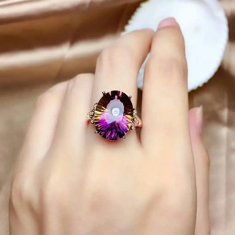

shilovem 925 sterling silver piezoelectric ametrine rings fine Jewelry women trendy party classic new 12*16mm mj1216963agzj