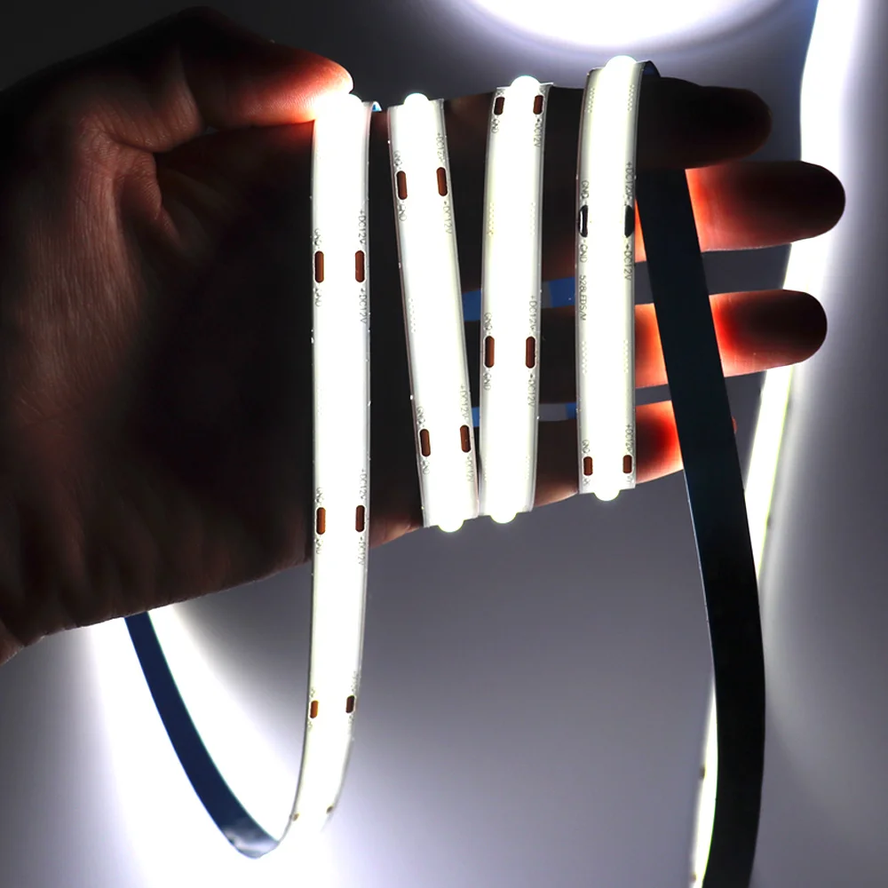

5V 12V 24V FOB Flexible LED Strip High Density 384 LEDs/m COB Linear Tape Light Bar with Sticker Red Blue Green Warm Cold White
