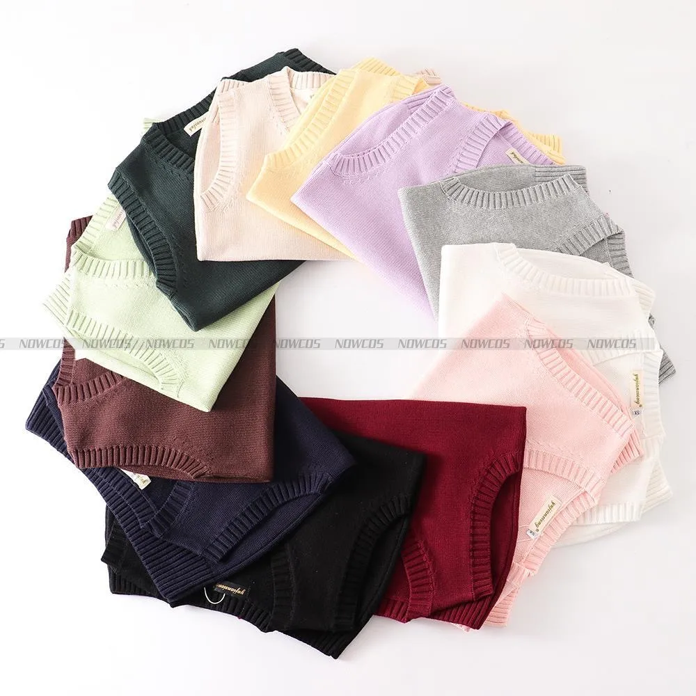 

Vest Women Solid V-Neck Daily Knitted Cotton Stylish Students Girl Korean Style Sleeveless Outwear Girl Coats All-match Leisure