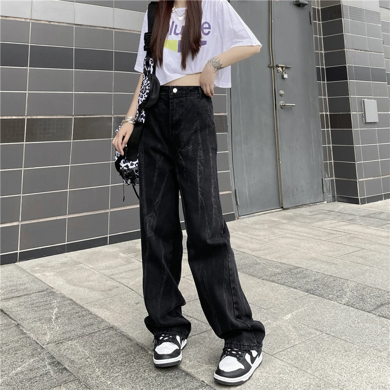 

Woman Jeans High Waist Clothes Wide Leg Denim Clothing Black Streetwear Vintage Quality Fashion Harajuku Straight Pants